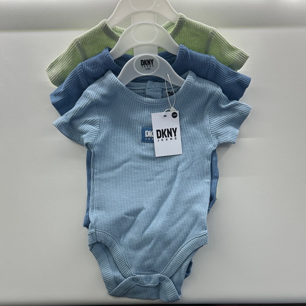 DKNY Kids Blue and Green Bodysuit Trio